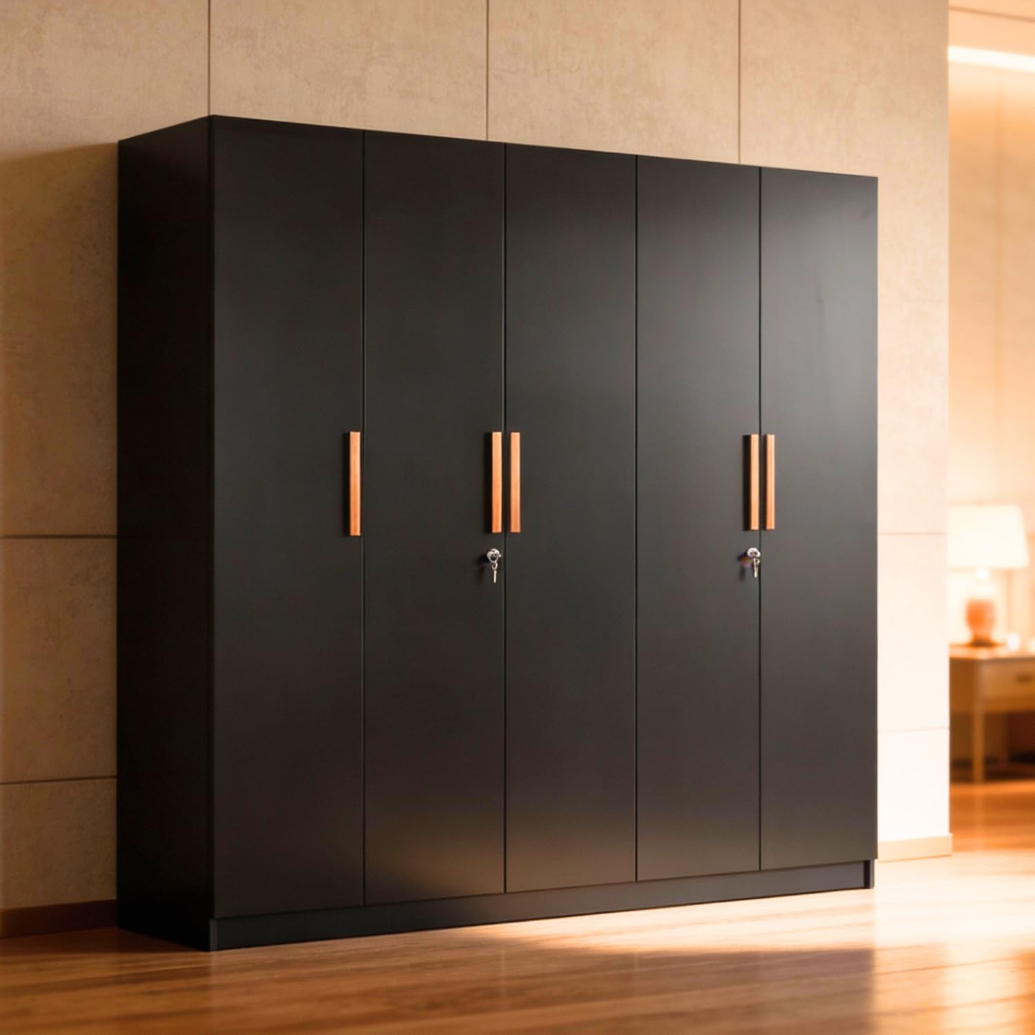 dopa黒箱 2024 winter Witty Wud Engineered Wood Mosaic 5-Door Wardrobe | Black Wenge